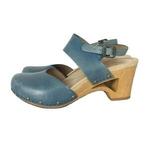 Dansko Thea Mary Jane Studded Two-Tone Ankle Strap Leather Clog Wooden Heel 37